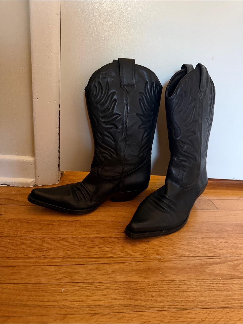 Classic Black Leather Cowboy Boots